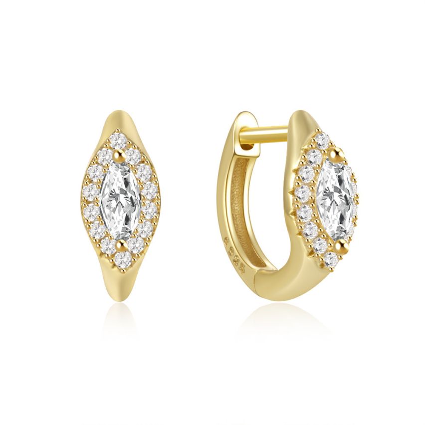 925 Silver Gold Plating Zircon Minimalist Earrings 1.29g 10.9x3.3mm