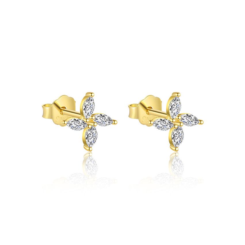 925 Silver Gold Plating Zircon Minimalist Earrings 1.2g
