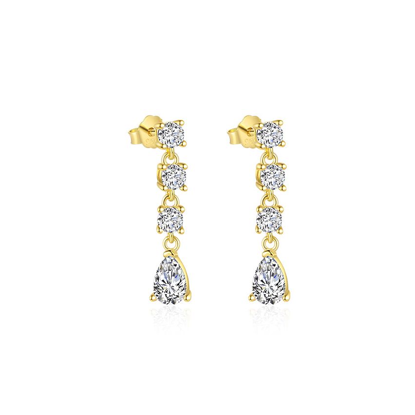 925 Silver Gold Plating Zircon Minimalist Earrings 1.36g