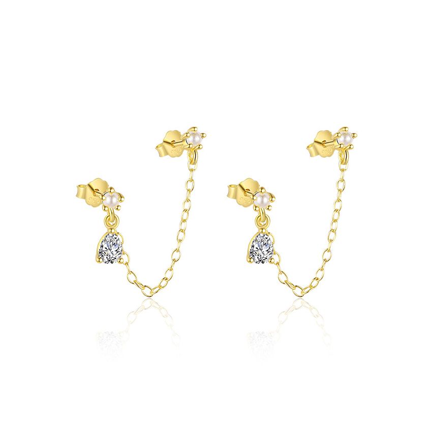 925 Silver Gold Plating Zircon Minimalist Earrings 1.44g