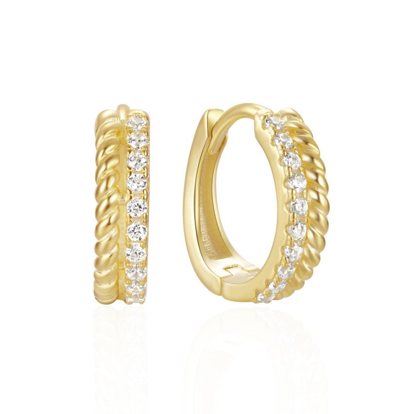 925 Silver Gold Plating Zircon Minimalist Earrings 1.4g 9x3mm