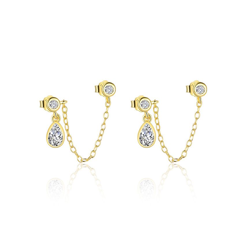 925 Silver Gold Plating Zircon Minimalist Earrings 1.84g