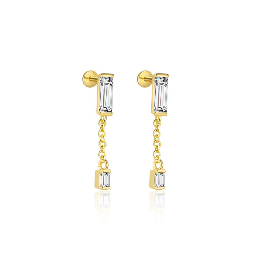 925 Silver Gold Plating Zircon Minimalist Earrings