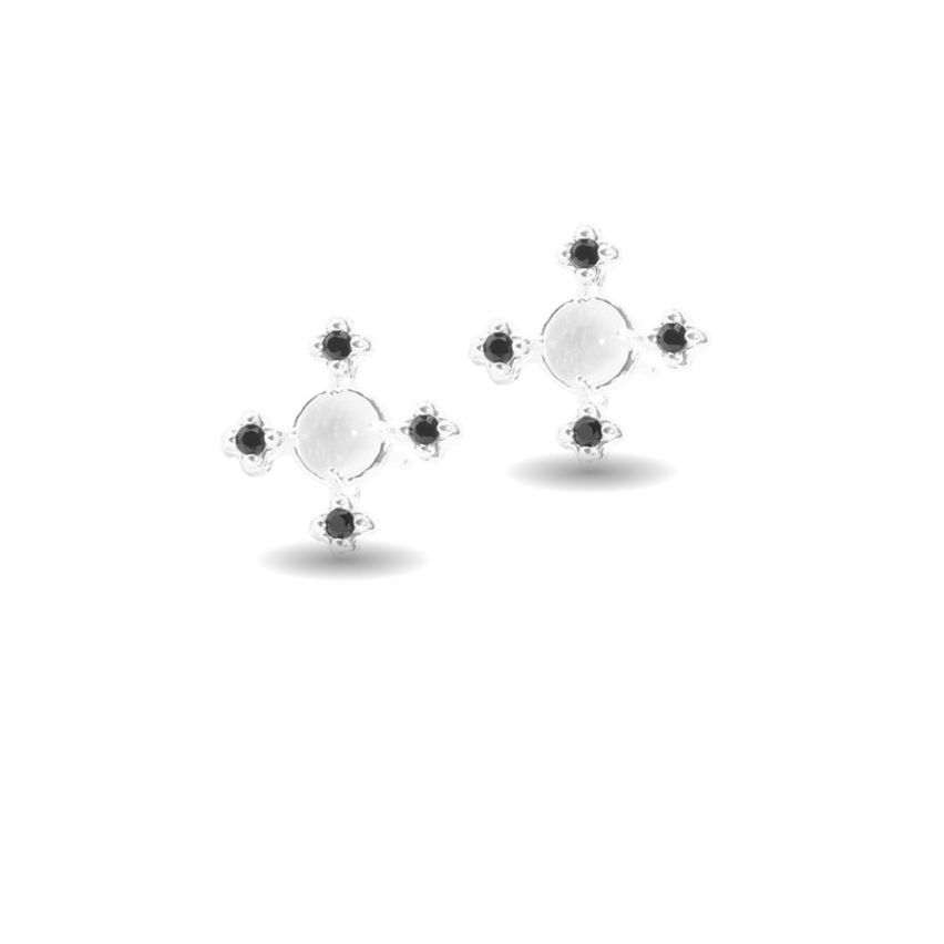 ESSENTIAL Rhodium Plating 925 Silver Agate Cross Earrings 
