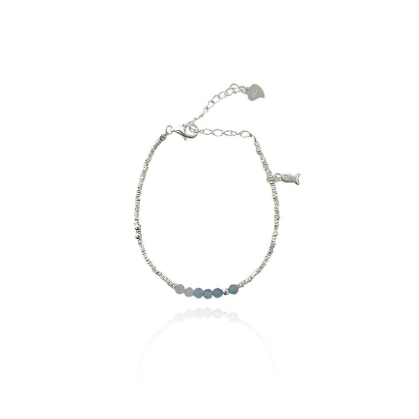 925 Silver Rhodium Plating Aquamarine Beads Bracelets