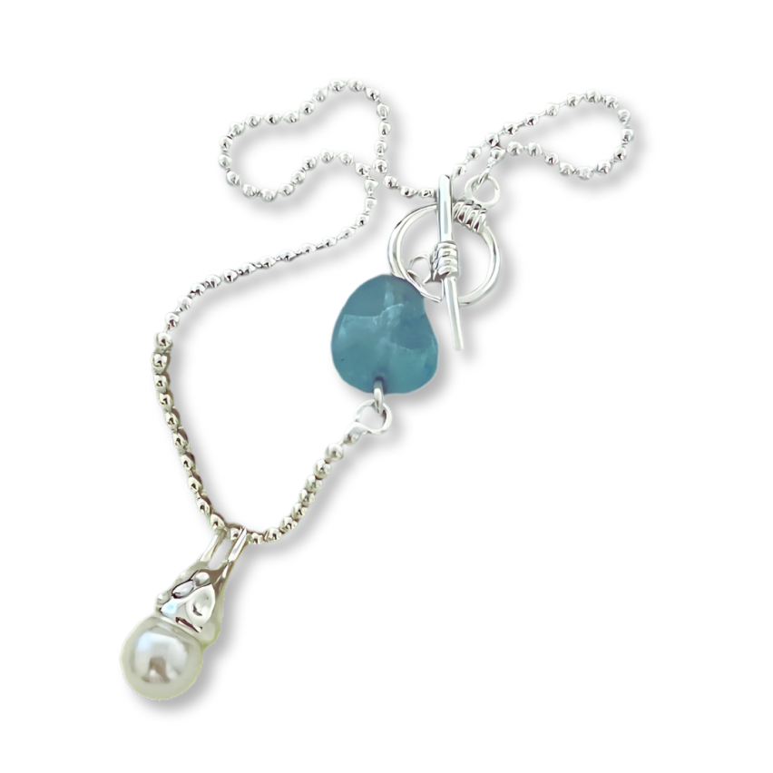 925 Silver Rhodium Plating Aquamarine Pearls Bracelets