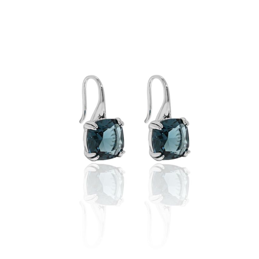 925 Silver Rhodium Plating Blue Zircon Earrings 5.6g 20x10mm