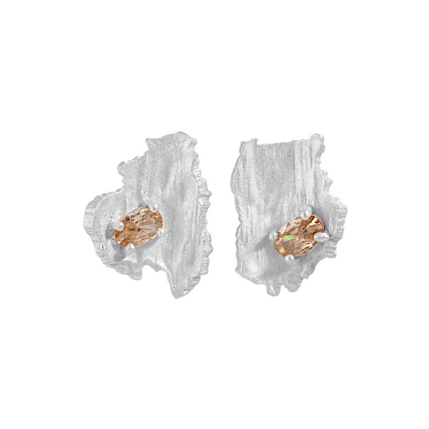 925 Silver Rhodium Plating Champagne Zircon Texture Earrings 4.2g 18x15mm