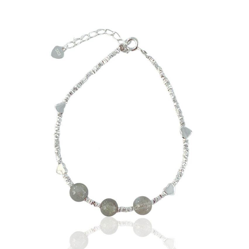 925 Silver Rhodium Plating Moon Stone Beads Bracelets 3.24g