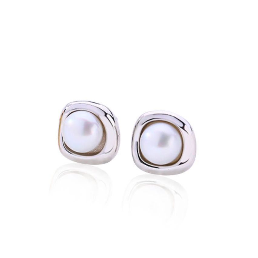 925 Silver Rhodium Plating Pearls Earrings 2.5g 9.5x9.5mm