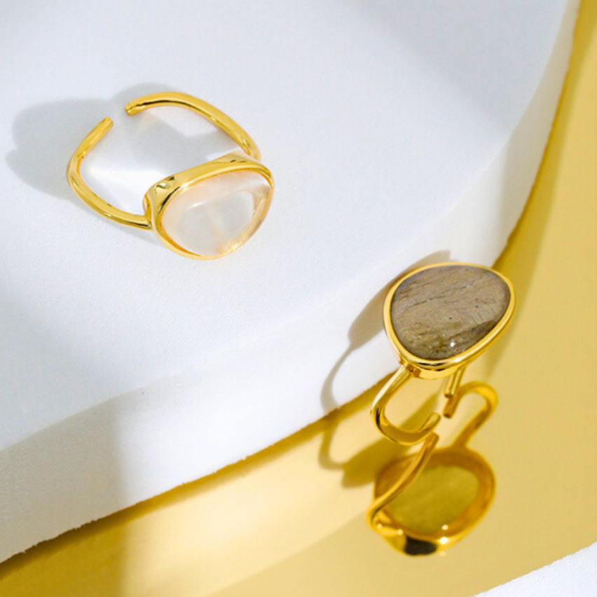 925 Silver Moon Stone Smooth Rings