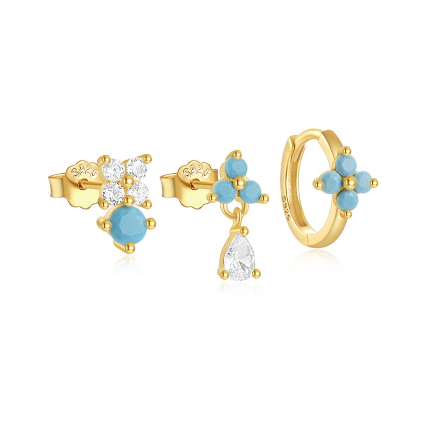 925 Silver 3 galvanization layers Turquoise Sets Earrings 1.55g