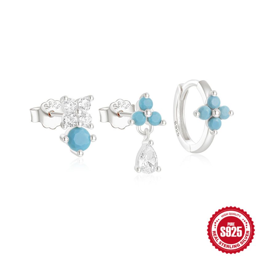 925 Silver Rhodium Plating Turquoise Sets Earrings 1.55g