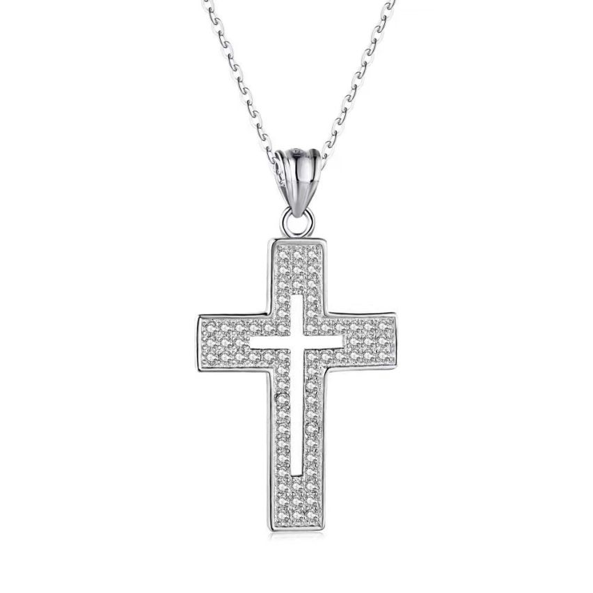 925 Silver Rhodium Plating Zircon Cross Pendants 3g
