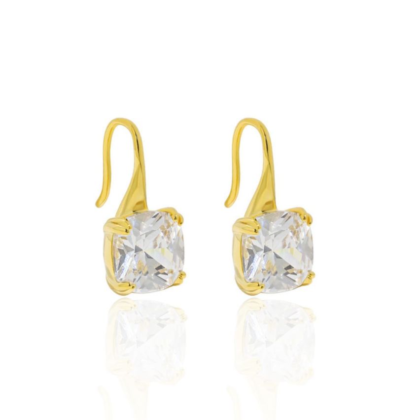 925 Silver Gold Plating Zircon Earrings 5.6g 20x10mm