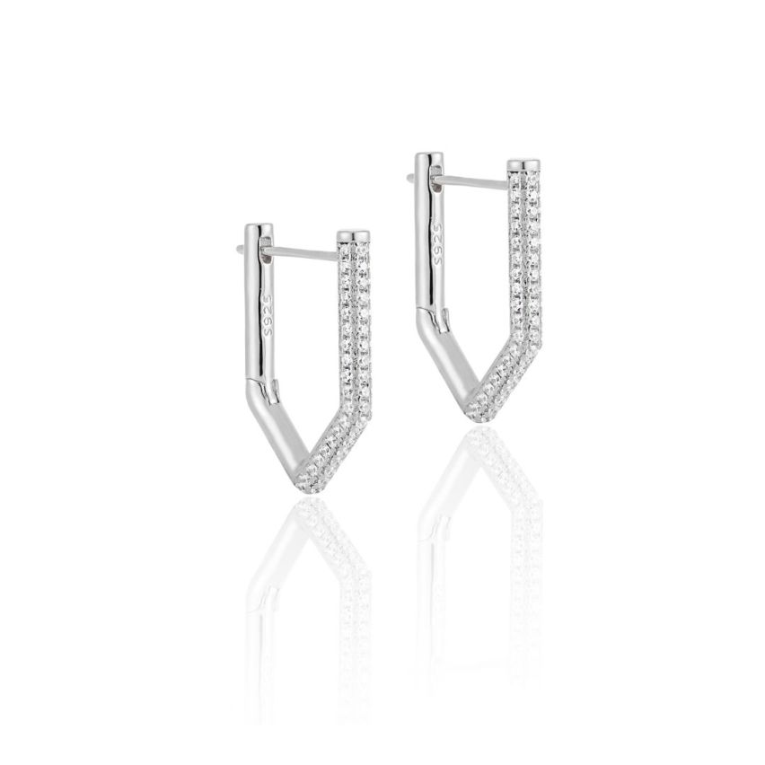 925 Silver Rhodium Plating Zircon Hoop Earrings 4g