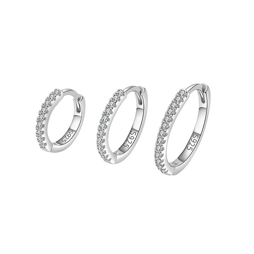 925 Silver Rhodium Plating Zircon Hoop Earrings