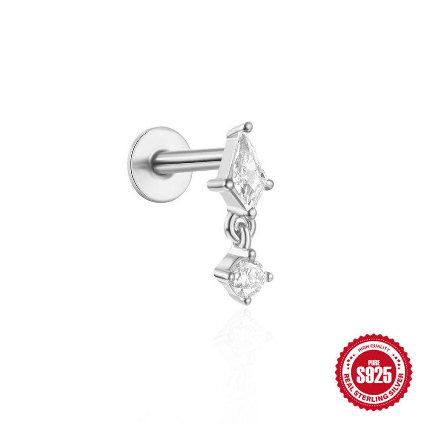 925 Silver Rhodium Plating Zircon Piercing Earrings 0.75g