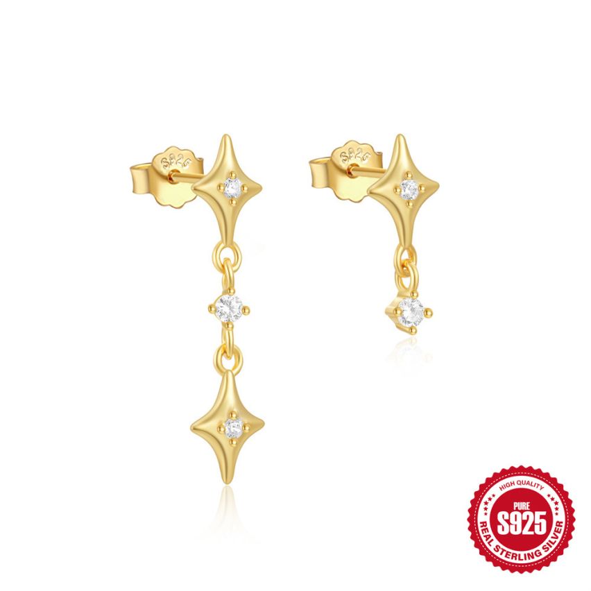 925 Silver 3 galvanization layers Zircon Sets Earrings 0.9g 14x5.6mm