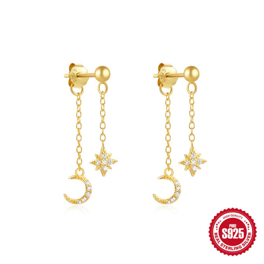 925 Silver 3 galvanization layers Zircon Minimalist Earrings 1.09g 28x22mm