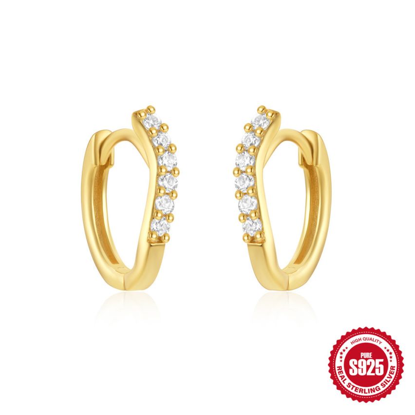 925 Silver 3 galvanization layers Zircon Minimalist Earrings 1.17g 9.5x12mm