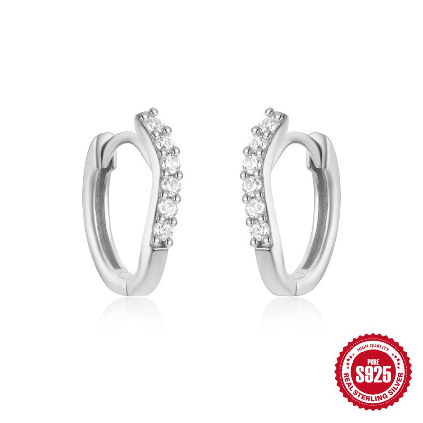 925 Silver Rhodium Plating Zircon Minimalist Earrings 1.17g 9.5x12mm