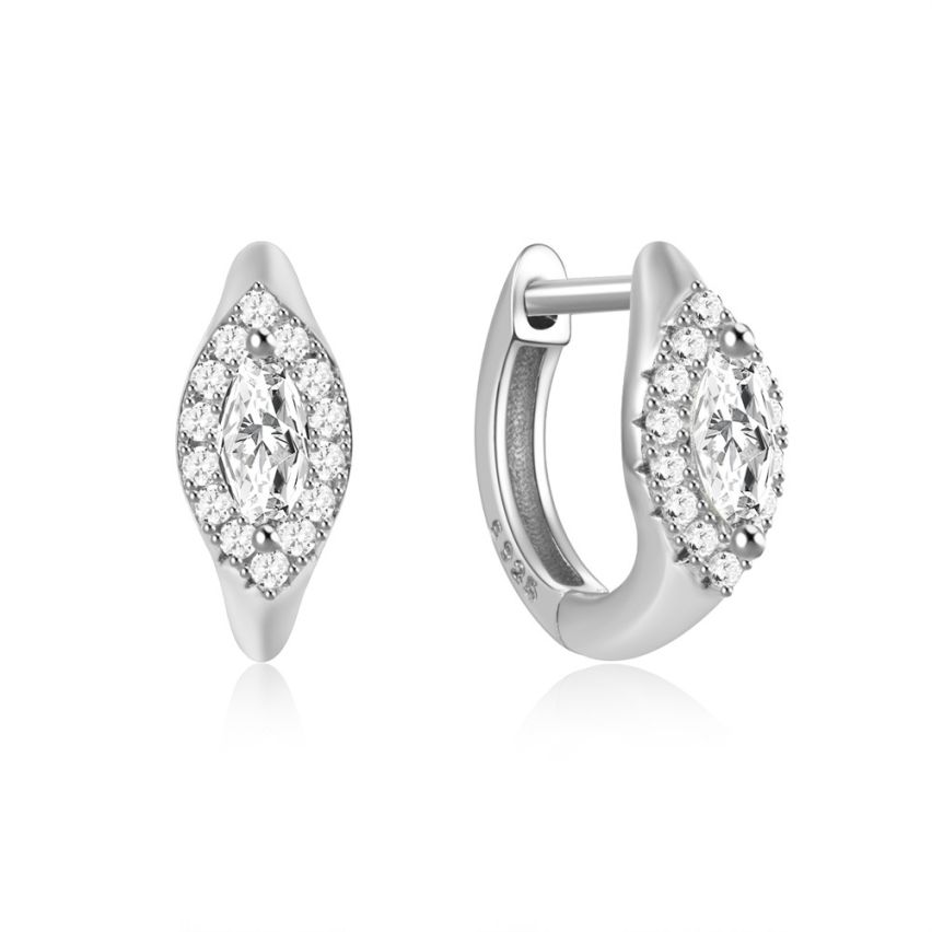 925 Silver Rhodium Plating Zircon Minimalist Earrings 1.29g 10.9x3.3mm