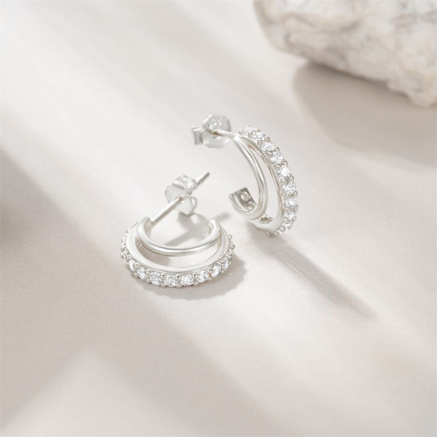 925 Silver Rhodium Plating Zircon Minimalist Earrings 1.31g