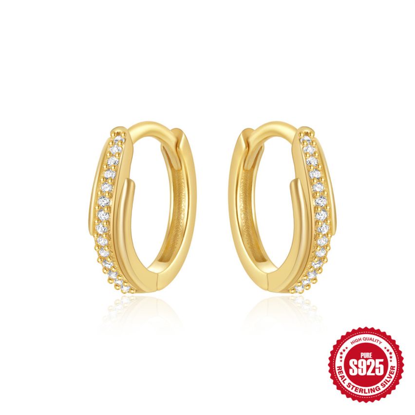 925 Silver 3 galvanization layers Zircon Minimalist Earrings 1.3g 8.9x11.4mm