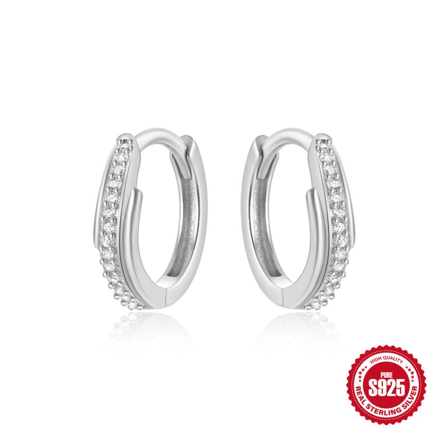 925 Silver Rhodium Plating Zircon Minimalist Earrings 1.3g 8.9x11.4mm