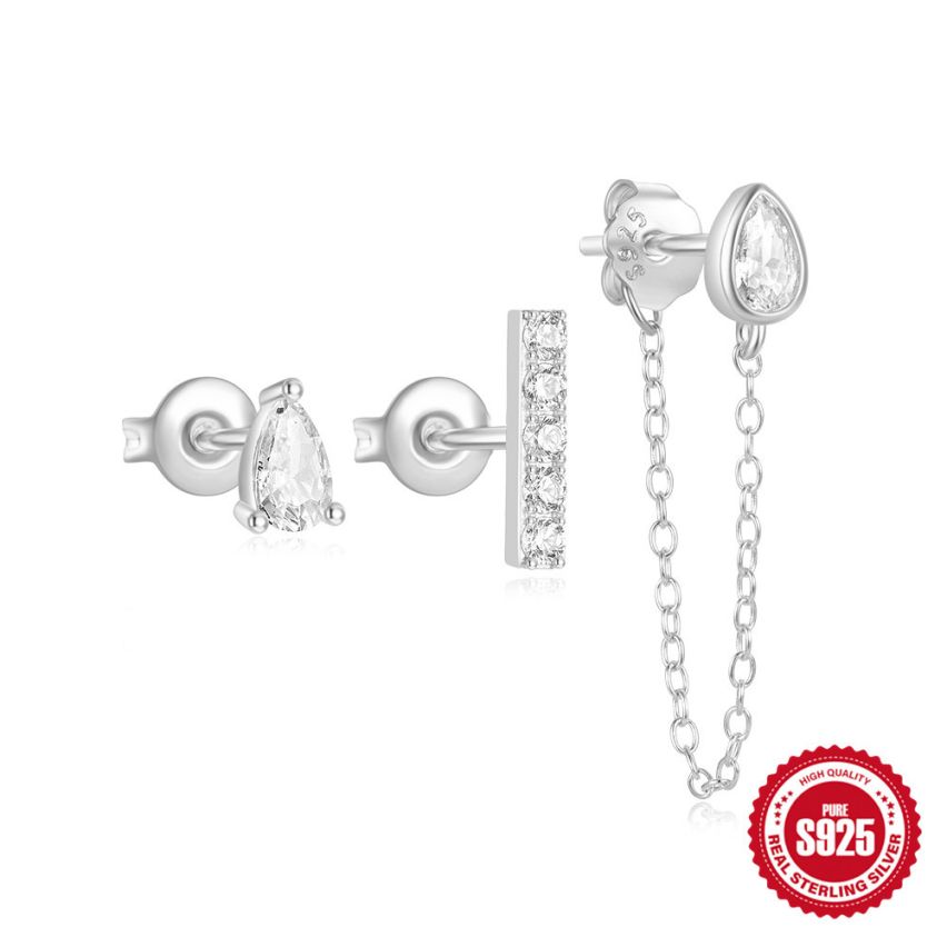 925 Silver Rhodium Plating Zircon Sets Earrings 1.3g