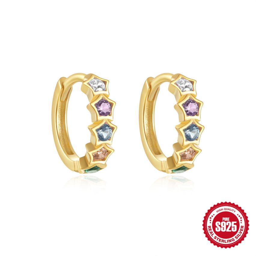 925 Silver 3 galvanization layers Colorfull Zircon Minimalist Earrings 1.42g 9x3mm