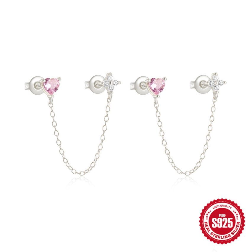 925 Silver Rhodium Plating Zircon Minimalist Earrings 1.53g 40x5mm