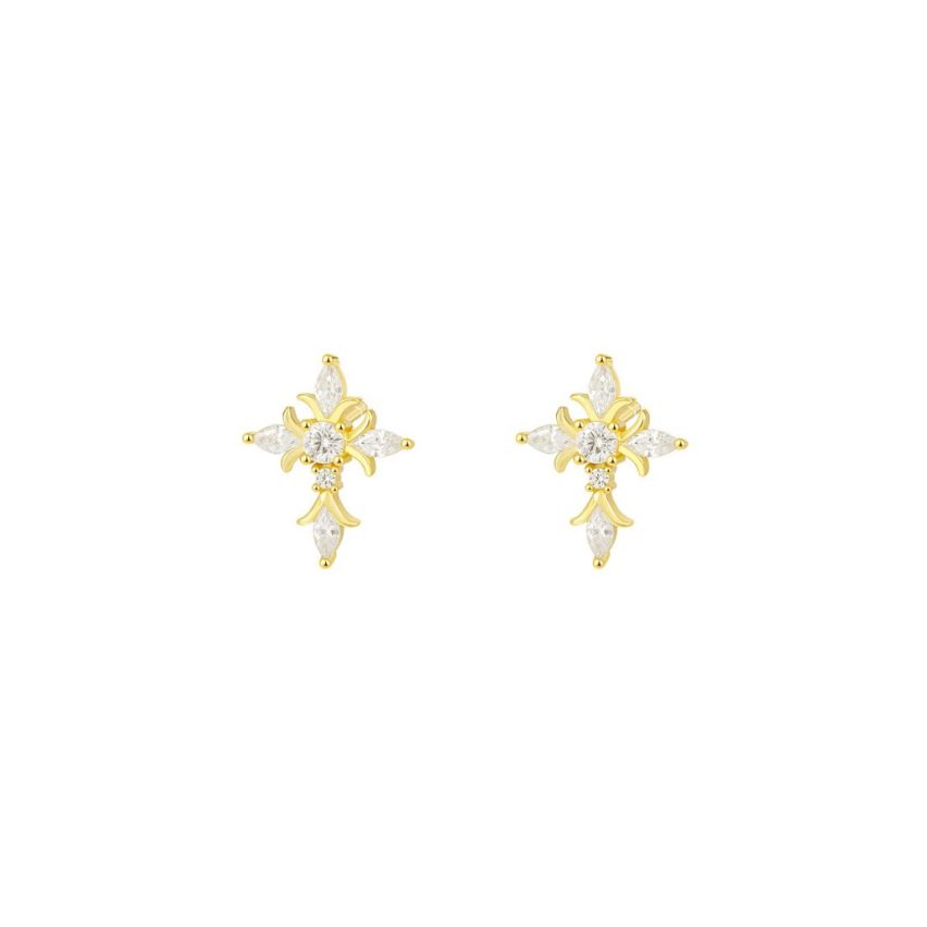 925 Silver Gold Plating Zircon Cross Earrings 1.65g