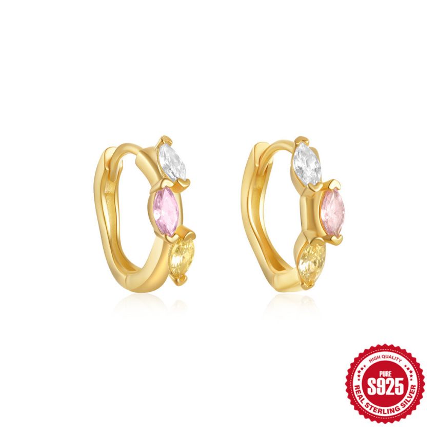 925 Silver 3 galvanization layers Colorfull Zircon Minimalist Earrings 1.6g