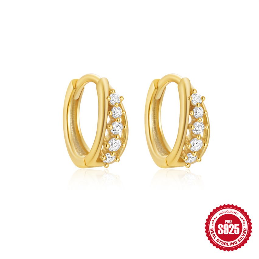 925 Silver Gold Plating Zircon Minimalist Earrings 1.79g 9x11.7mm