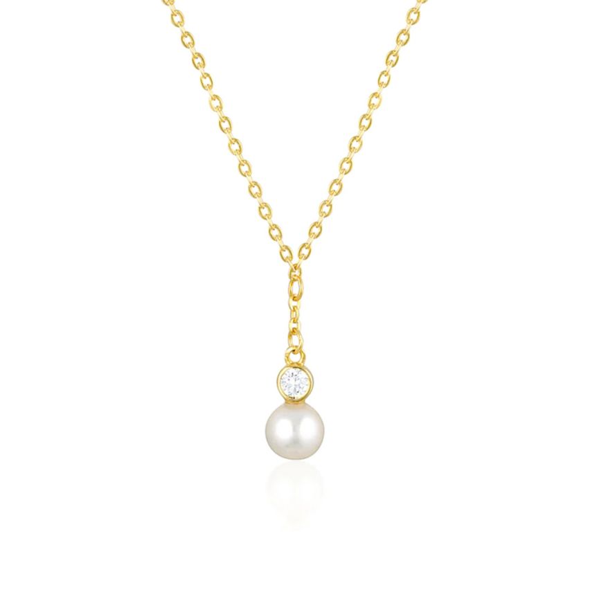 925 Silver Gold Plating Zircon Pearls Pendants 1.45g