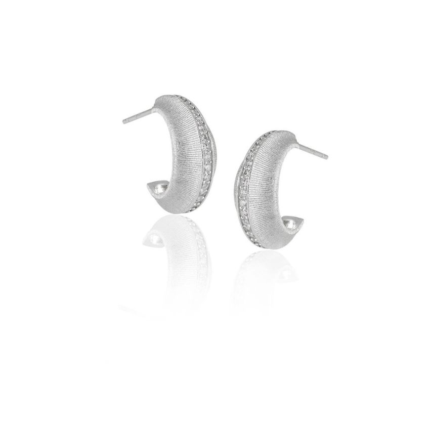 925 Silver Rhodium Plating Zircon Texture Earrings 3.7g 17x7.5mm