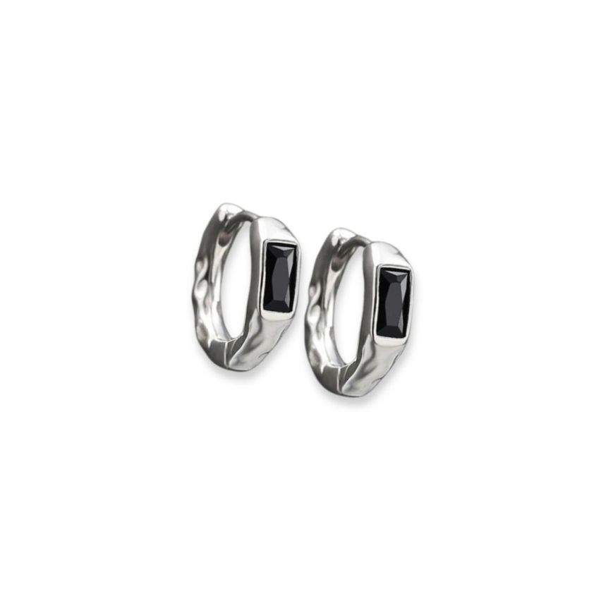 999 Silver Rhodium Plating Black Zircon Minimalist Earrings 2.1g