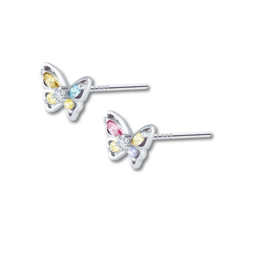 999 Silver Rhodium Plating Colorfull Zircon Minimalist Earrings 0.8g 6x8mm