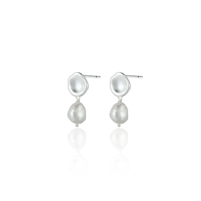 Rhodium Plating Freshwater  pearl Minimalist Earrings 