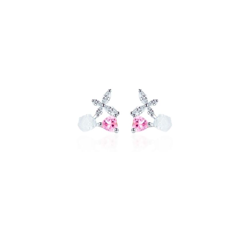 999 Silver Rhodium Plating Pink Zircon Minimalist Earrings