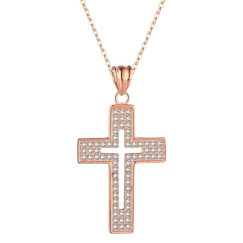 925 Silver Rose gold Plating Zircon Cross Pendants 3g