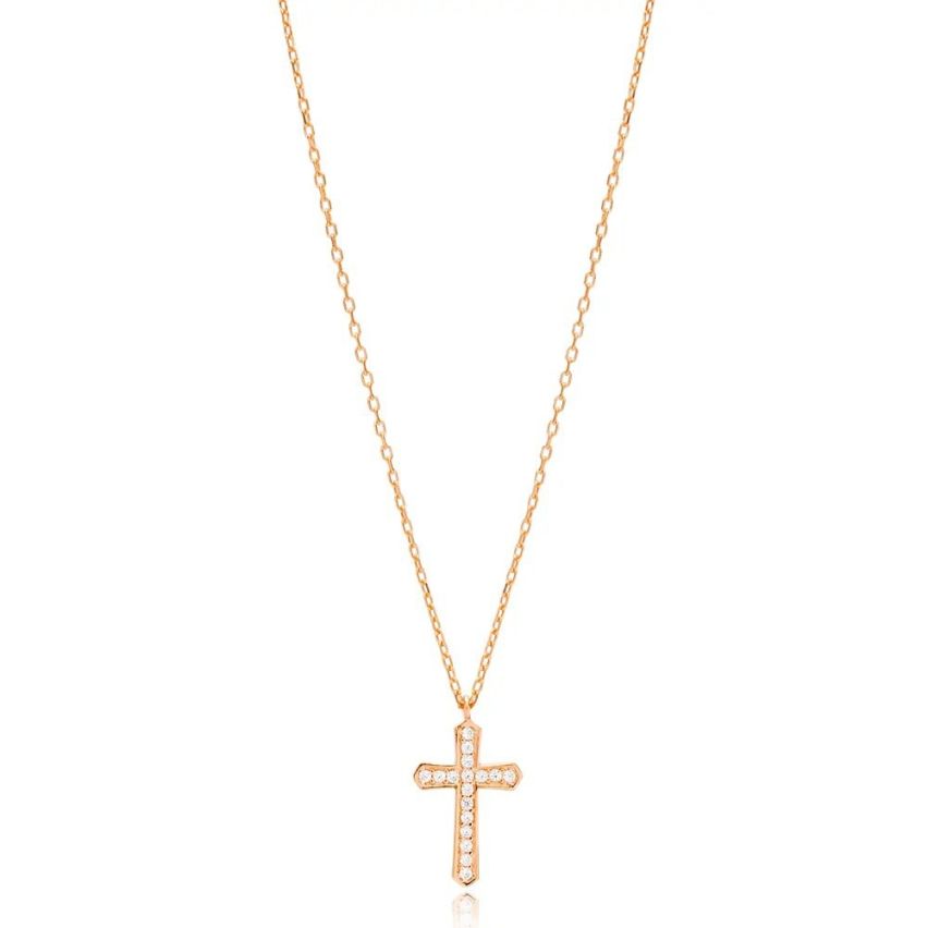 925 Silver Rose gold Plating Zircon Cross Pendants 3g