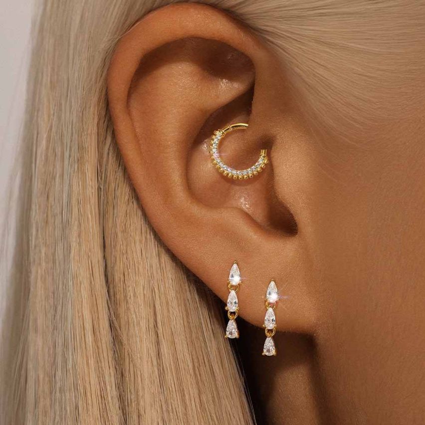 925 Silver Gold Zircon Minimalist Earrings