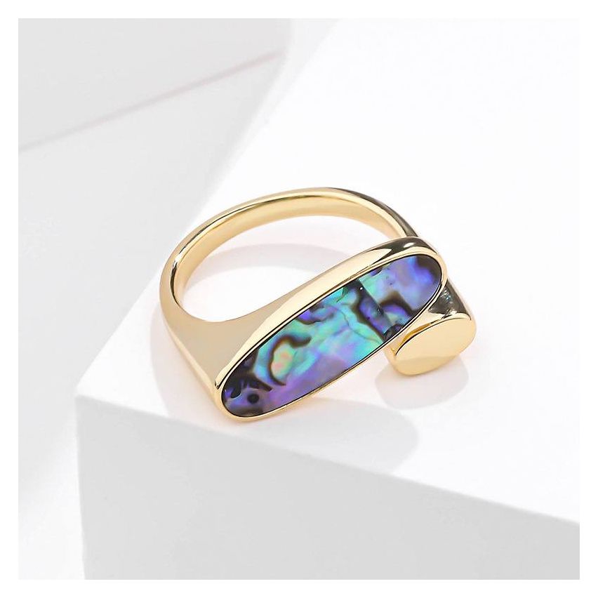 ESSENTIAL Gold Plating 925 Silver Abalone Shell Geometric Rings