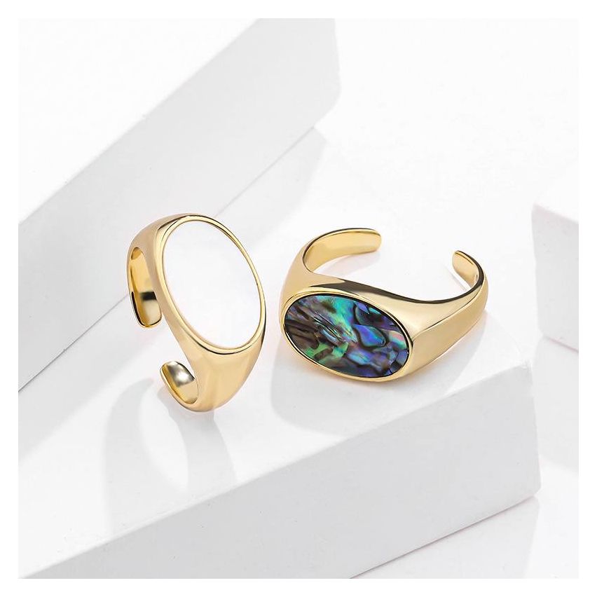 ESSENTIAL Gold Plating 925 Silver Abalone Shell Smooth Rings
