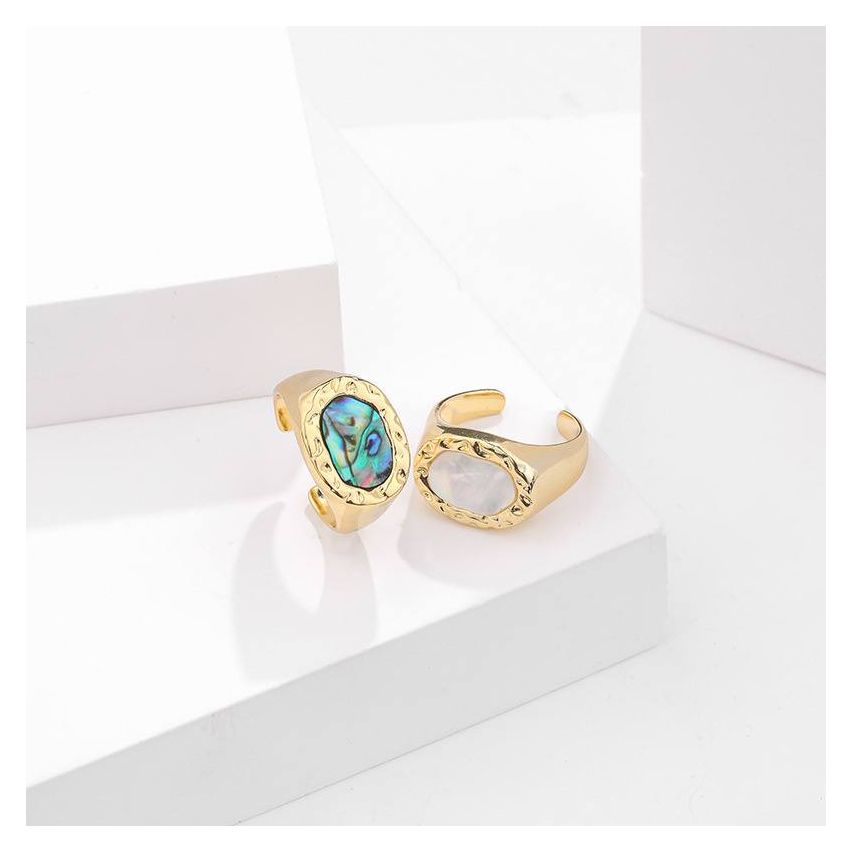 ESSENTIAL Gold Plating 925 Silver Abalone Shell Texture Rings
