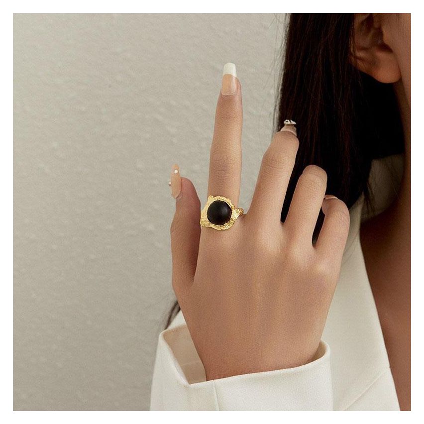 925 Silver Gold Plating Corumdun Texture Rings