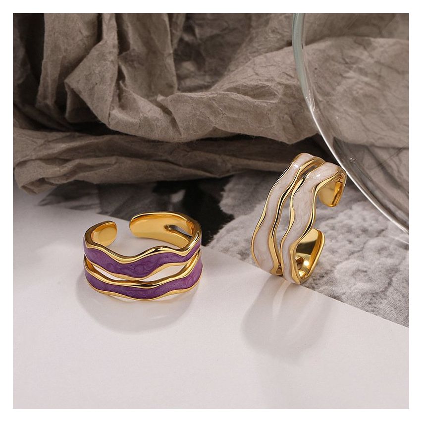 ESSENTIAL Gold Plating 925 Silver Enamel Smooth Rings